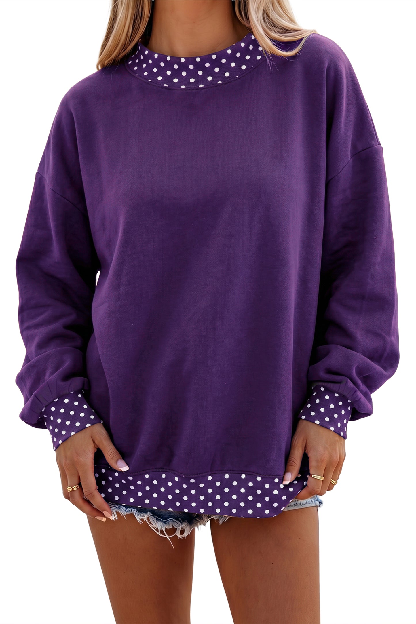 Orange Colorblock Polka Dot Contrast Trim Oversized Sweatshirt