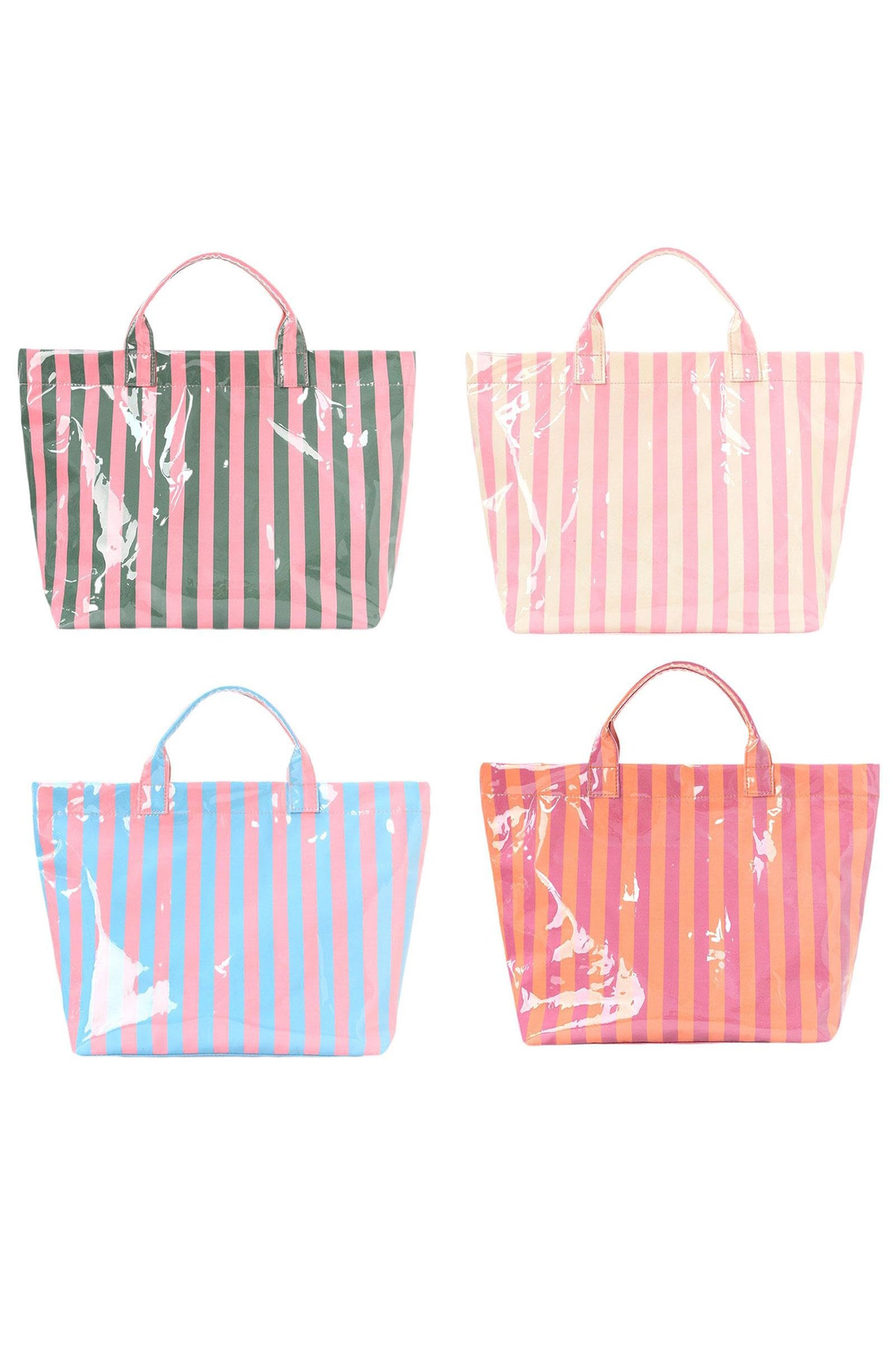 Light Blue Glossy Striped Vinyl Large Tote Bag (Batch Color Gap)