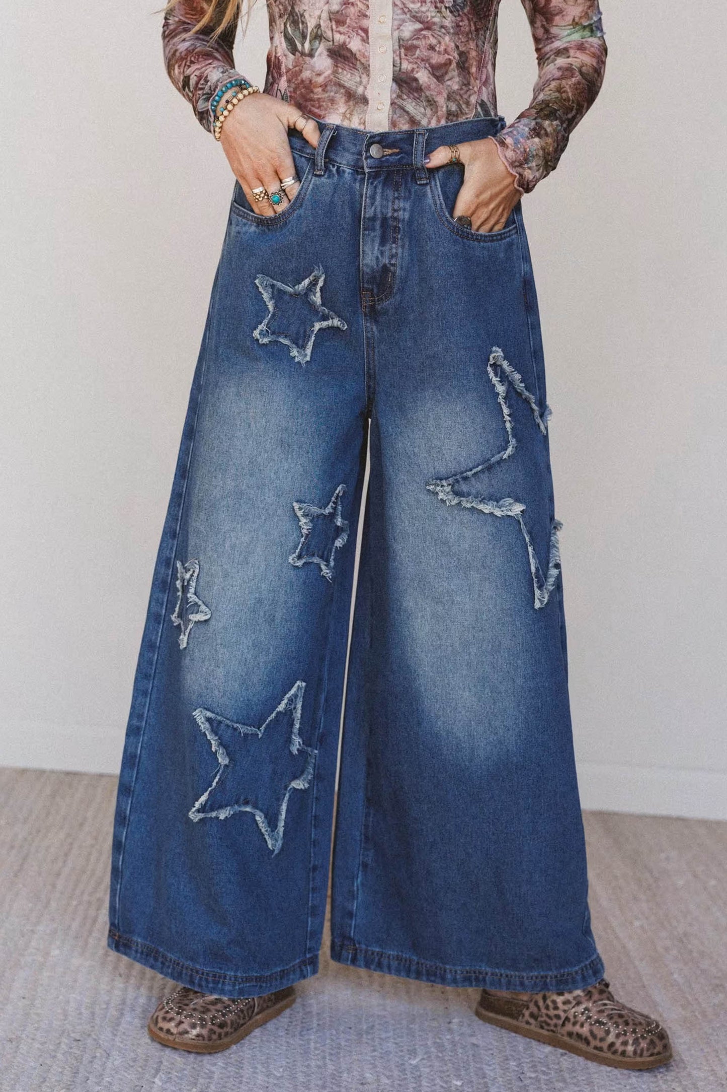 Ashleigh Blue Star Decorated Wide Leg Jeans