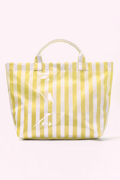 Light Blue Glossy Striped Vinyl Large Tote Bag (Batch Color Gap)