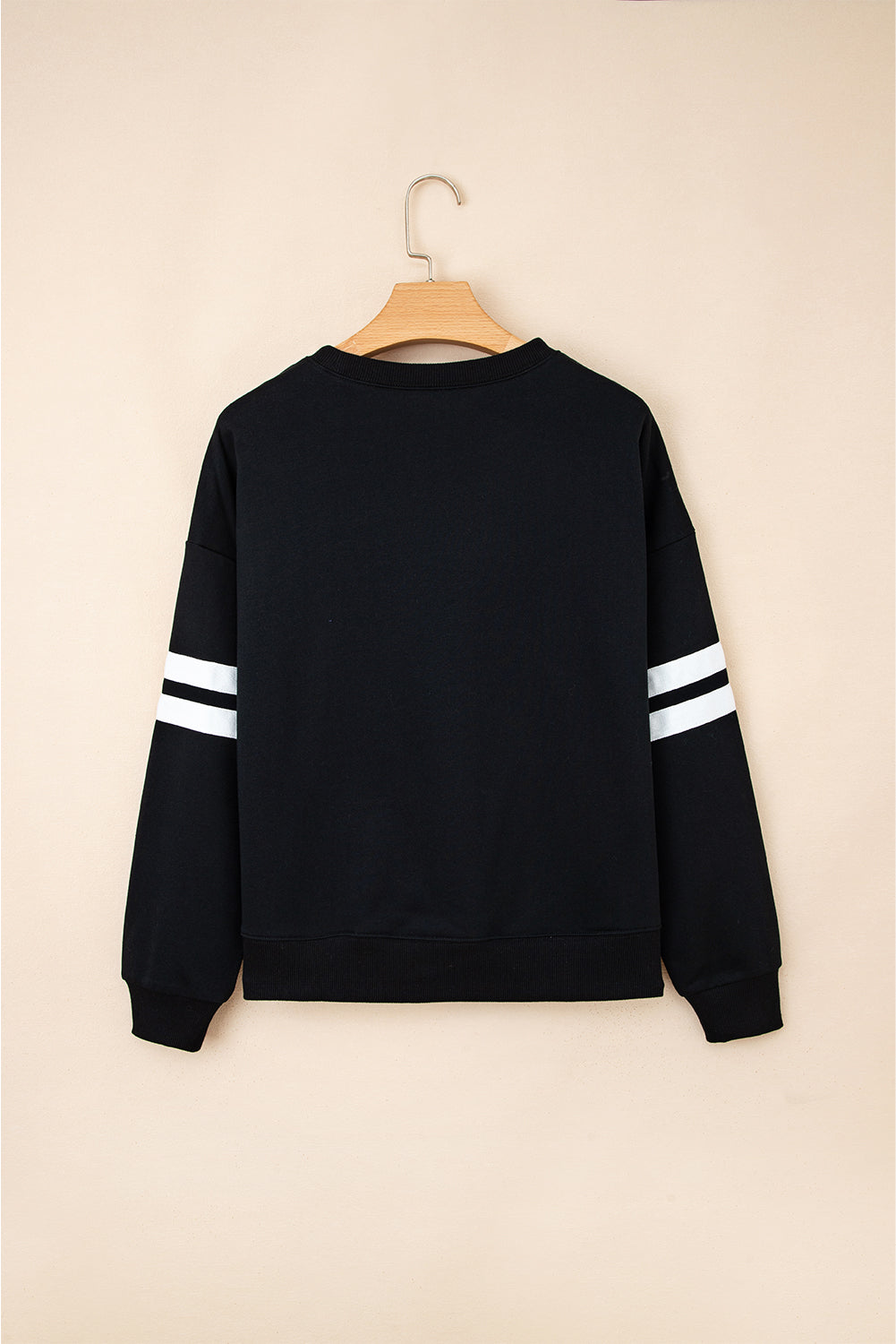 Navy Blue Preppy Striped Sleeve Loose Sweatshirt