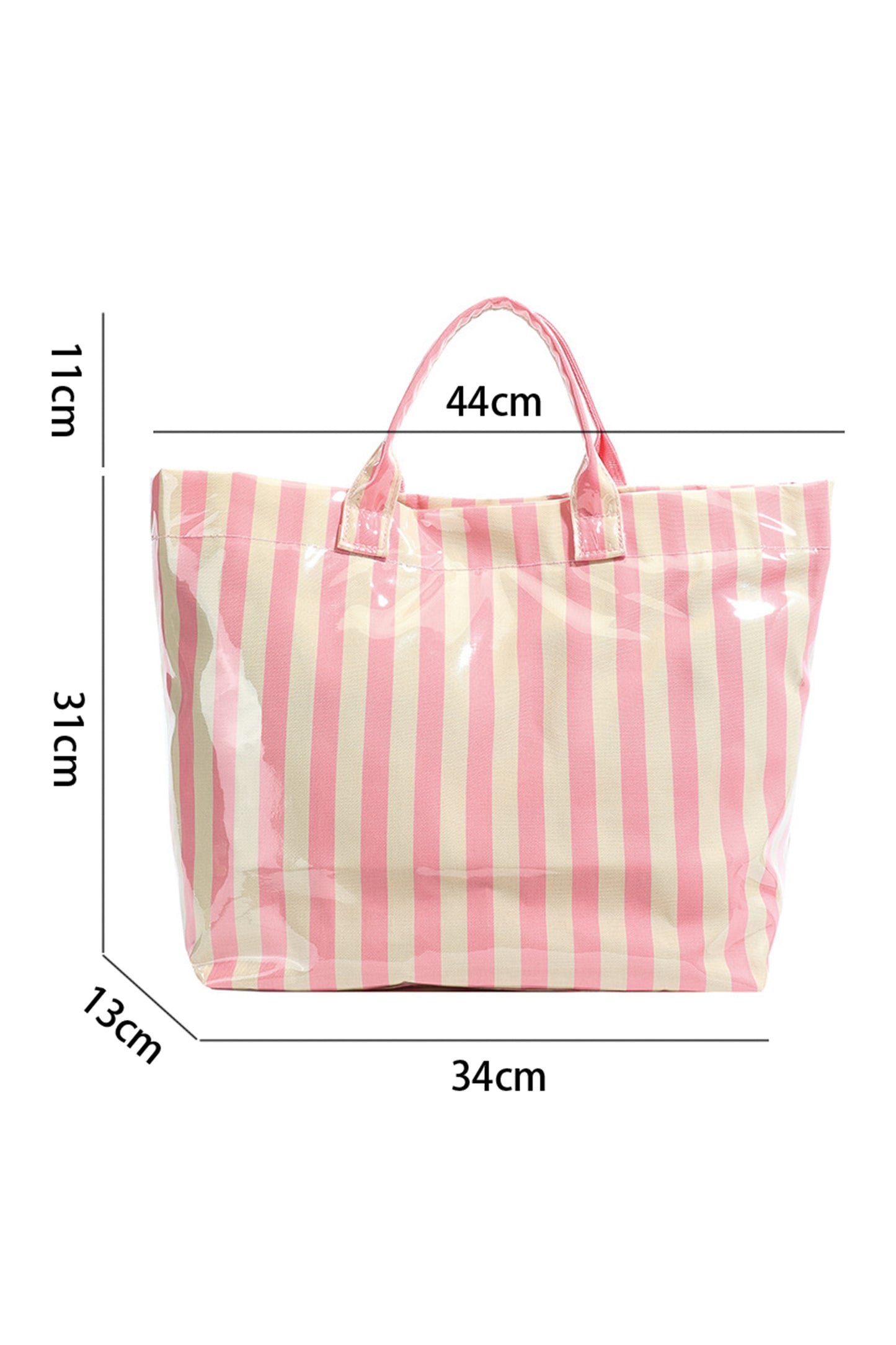 Light Blue Glossy Striped Vinyl Large Tote Bag (Batch Color Gap)