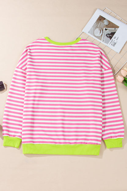 White Striped Contrast Trim Drop Shoulder Sweatshirt