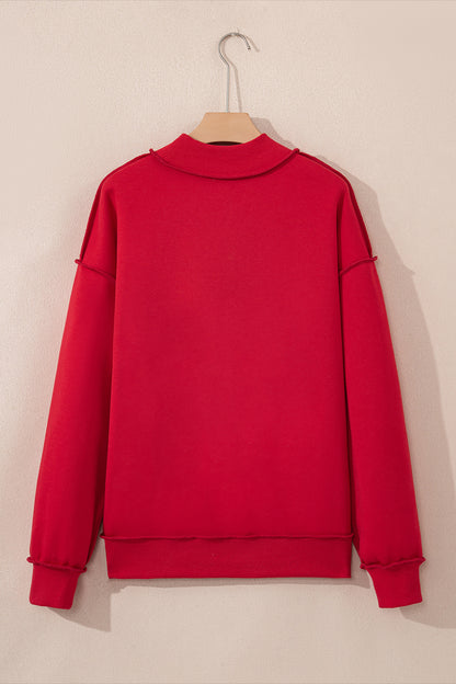 Coffee Oversize Drop Shoulder Reversible Mock Neck Sweatshirt
