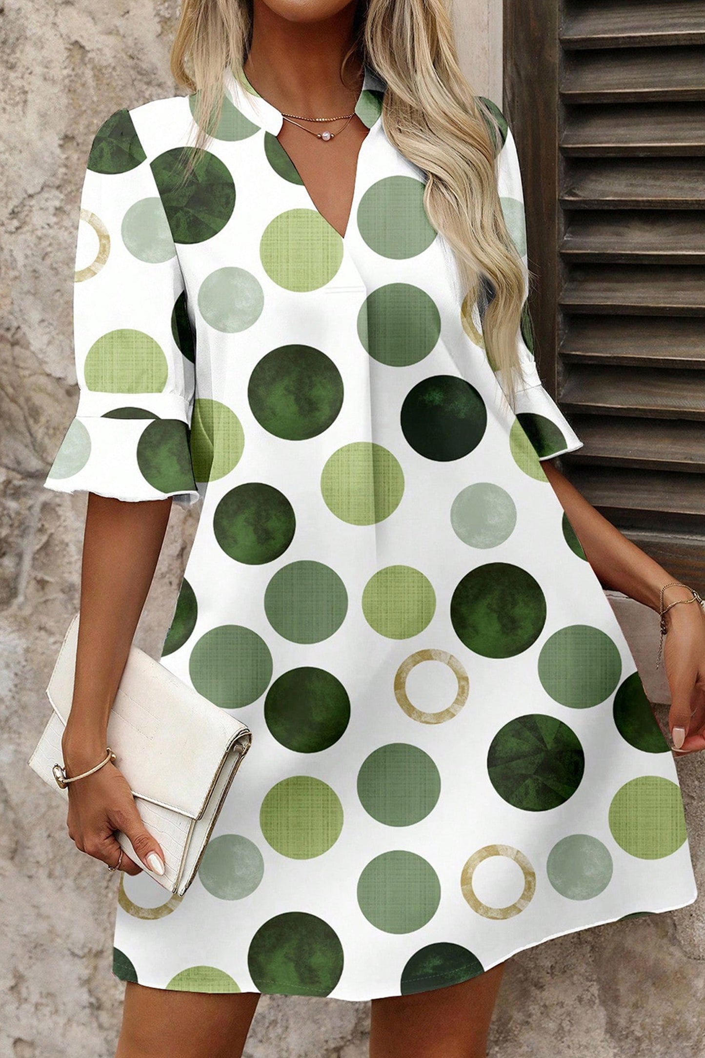 Blue Polka Dot Print Flounced Half Sleeve Casual Vacation Style Mini Dress