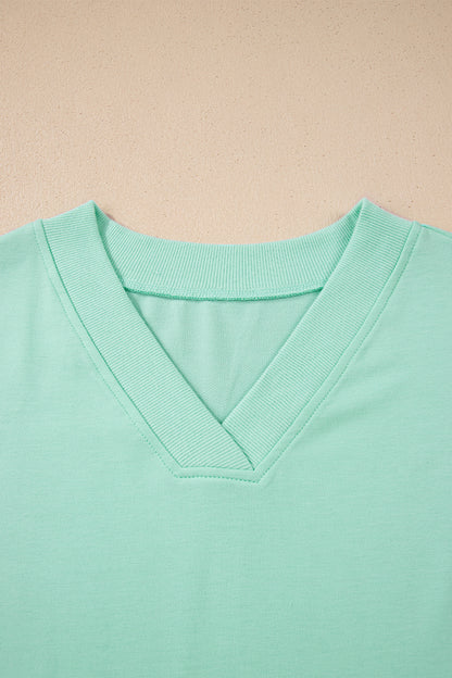 Bonbon Solid Color V Neck Tee Drawstring Pant Set