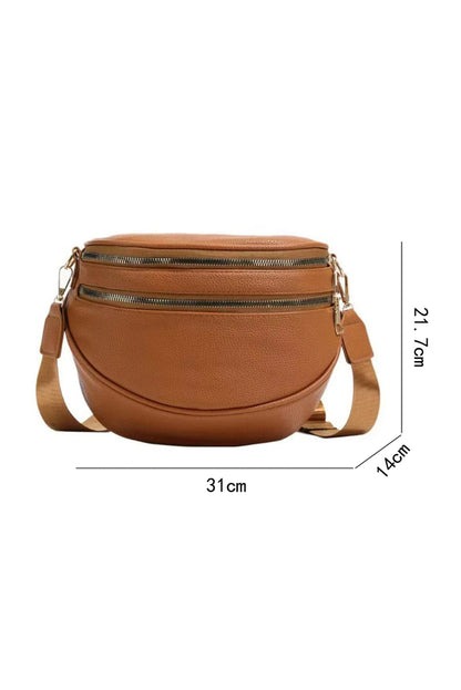 White PU Leather Double Zipper Crossbody Bag