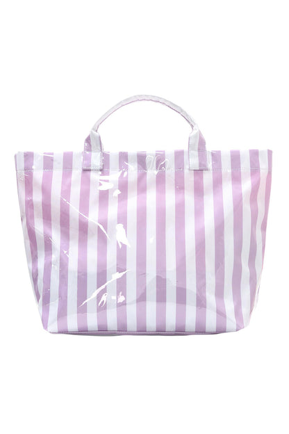 Light Blue Glossy Striped Vinyl Large Tote Bag (Batch Color Gap)