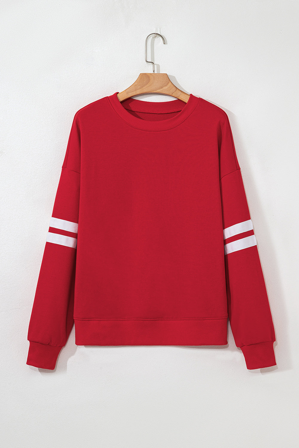 Navy Blue Preppy Striped Sleeve Loose Sweatshirt