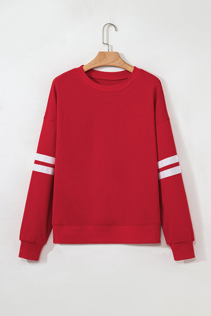 Navy Blue Preppy Striped Sleeve Loose Sweatshirt