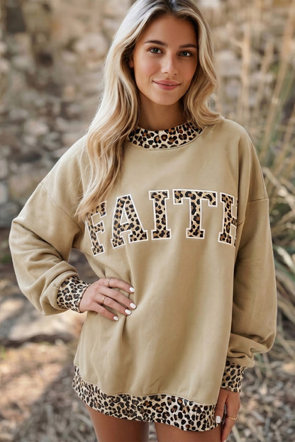 Dirty blue Plaid Trim High Neck GRACE Letter Graphic Baggy Sweatshirt