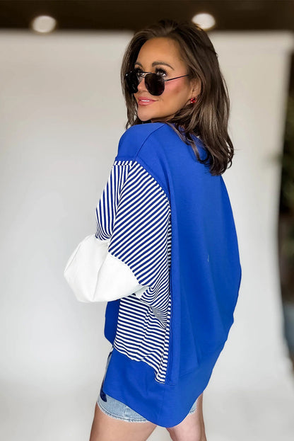 Racing Red Striped Patchwork Sleeve Colorblock Sweatshirt