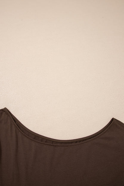 Burgundy Plus Size Solid Color Asymmetric Neck Short Sleeve Blouse