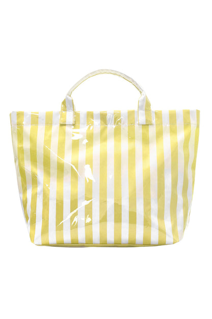 Light Blue Glossy Striped Vinyl Large Tote Bag (Batch Color Gap)