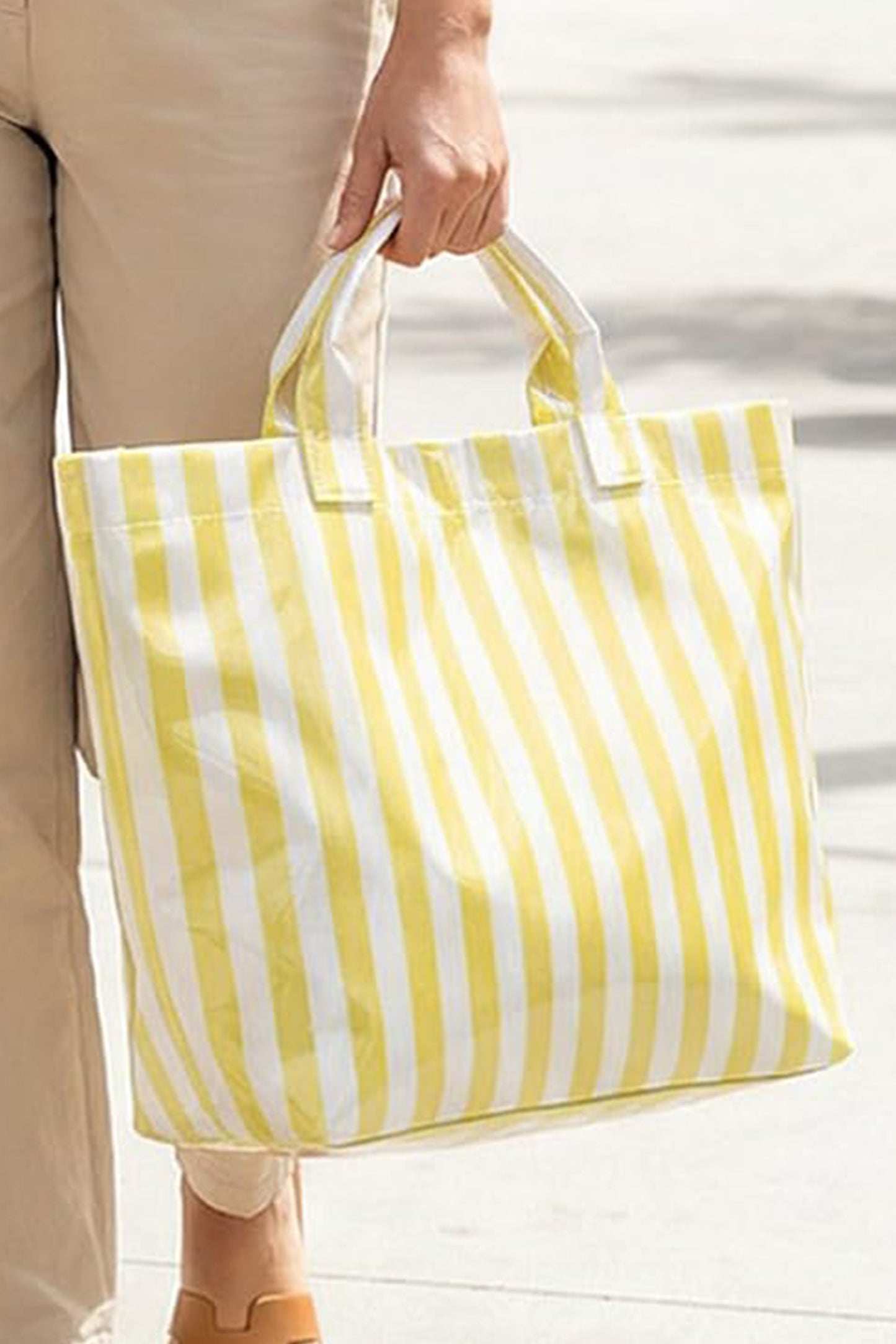 Light Blue Glossy Striped Vinyl Large Tote Bag (Batch Color Gap)