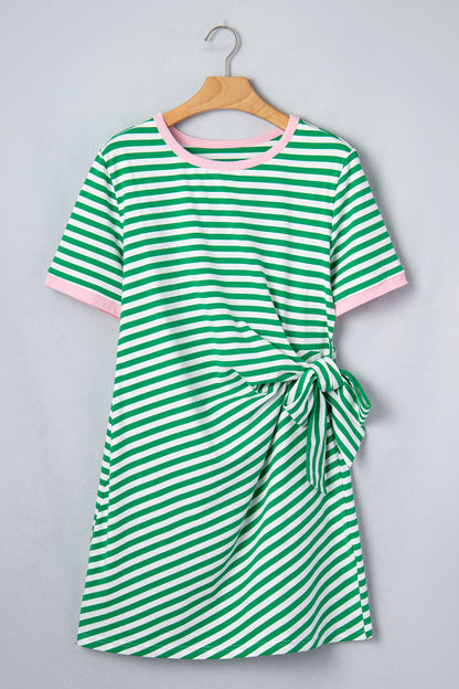 Red Nautical Tie Contrast Trim Round Neck T Shirt Mini Dress