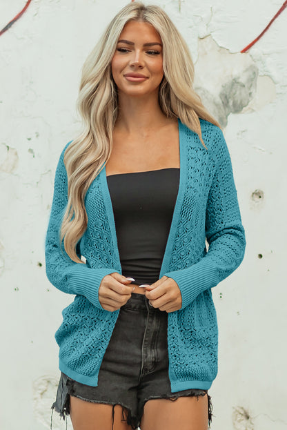 Redwood Burl Mix Pattern Hollowed Knit Open Front Cardigan