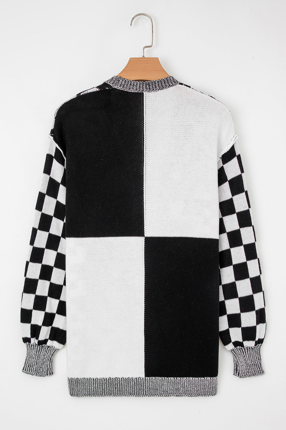 Brown Checkered Open Front Drop Shoulder Cardigan