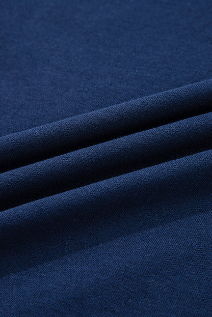 Navy Blue Preppy Striped Sleeve Loose Sweatshirt