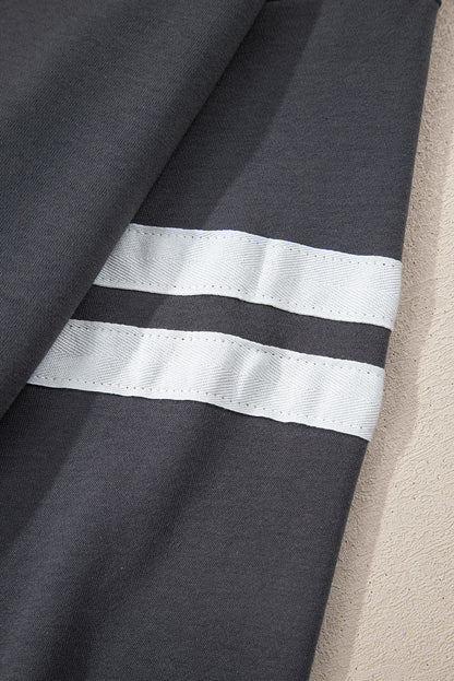 Navy Blue Preppy Striped Sleeve Loose Sweatshirt