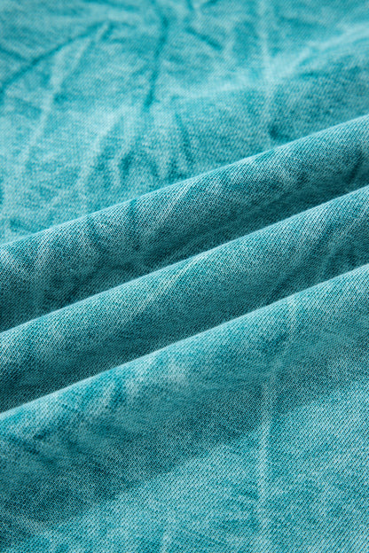 Sea Green  saved by grace Letter Embroidery Mineral Wash Loose Sweatshirt