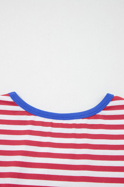 Red Nautical Tie Contrast Trim Round Neck T Shirt Mini Dress