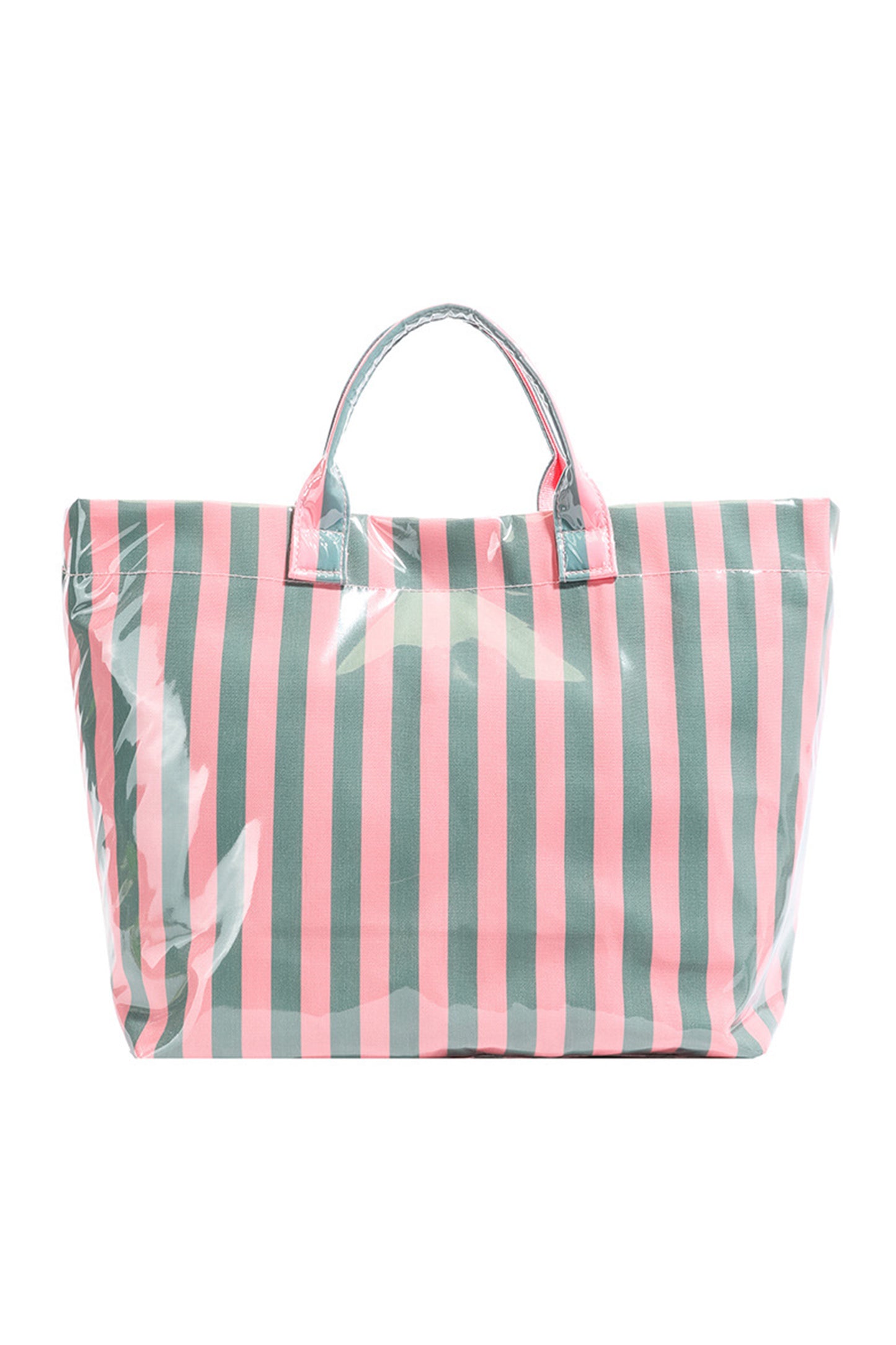 Light Blue Glossy Striped Vinyl Large Tote Bag (Batch Color Gap)