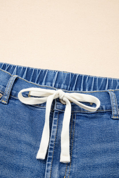 Iceland Blue Acid Wash Contrast Lace-up Plus Size Jeans
