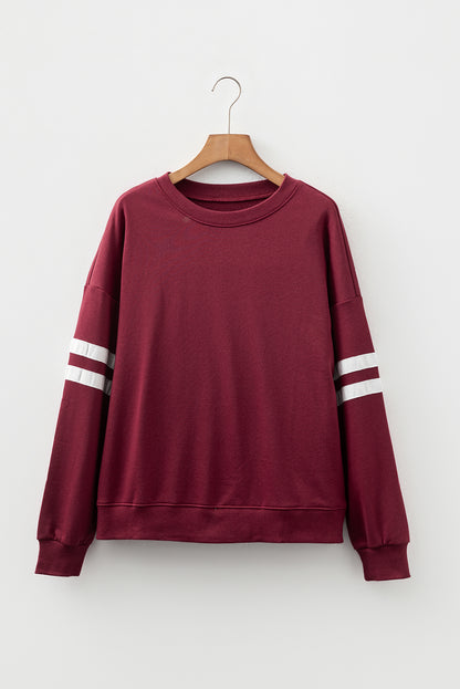 Navy Blue Preppy Striped Sleeve Loose Sweatshirt