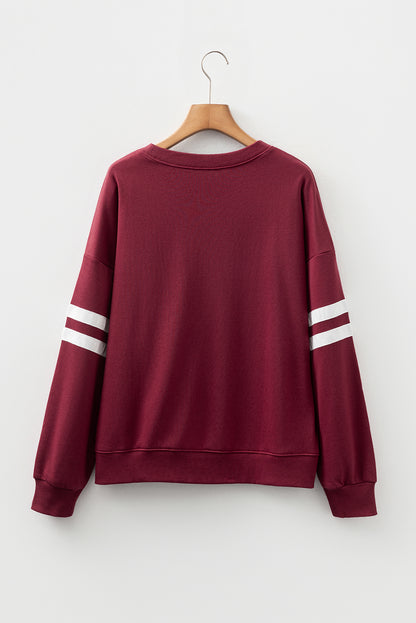 Navy Blue Preppy Striped Sleeve Loose Sweatshirt