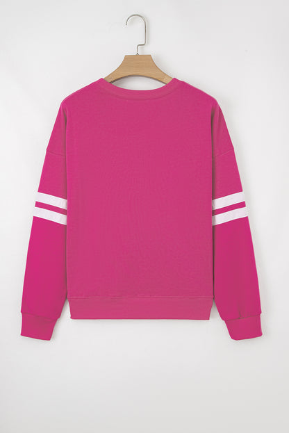 Navy Blue Preppy Striped Sleeve Loose Sweatshirt