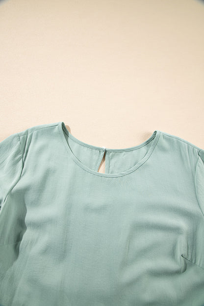 Grass Green Plain Ruffle Hem Plus Size Flared Mini Dress