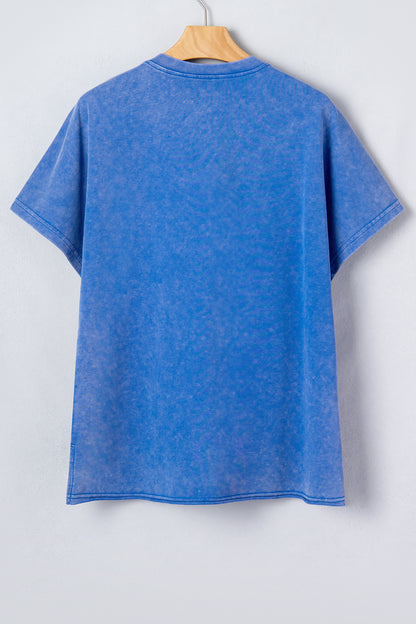 White Patriot Star Patched Notched Neck Mineral Washed Tee
