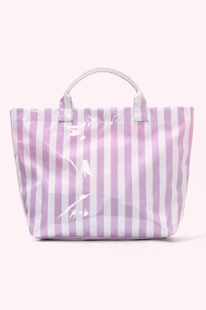 Light Blue Glossy Striped Vinyl Large Tote Bag (Batch Color Gap)
