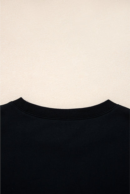 Navy Blue Preppy Striped Sleeve Loose Sweatshirt