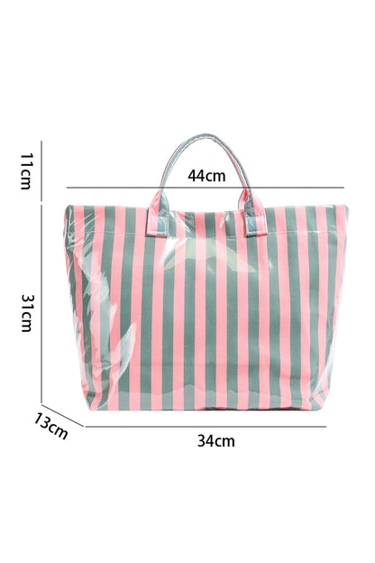 Light Blue Glossy Striped Vinyl Large Tote Bag (Batch Color Gap)