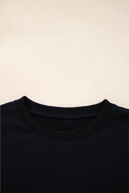 Navy Blue Preppy Striped Sleeve Loose Sweatshirt