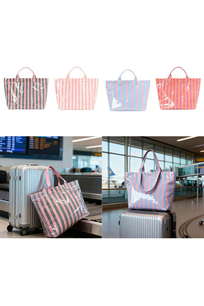 Light Blue Glossy Striped Vinyl Large Tote Bag (Batch Color Gap)