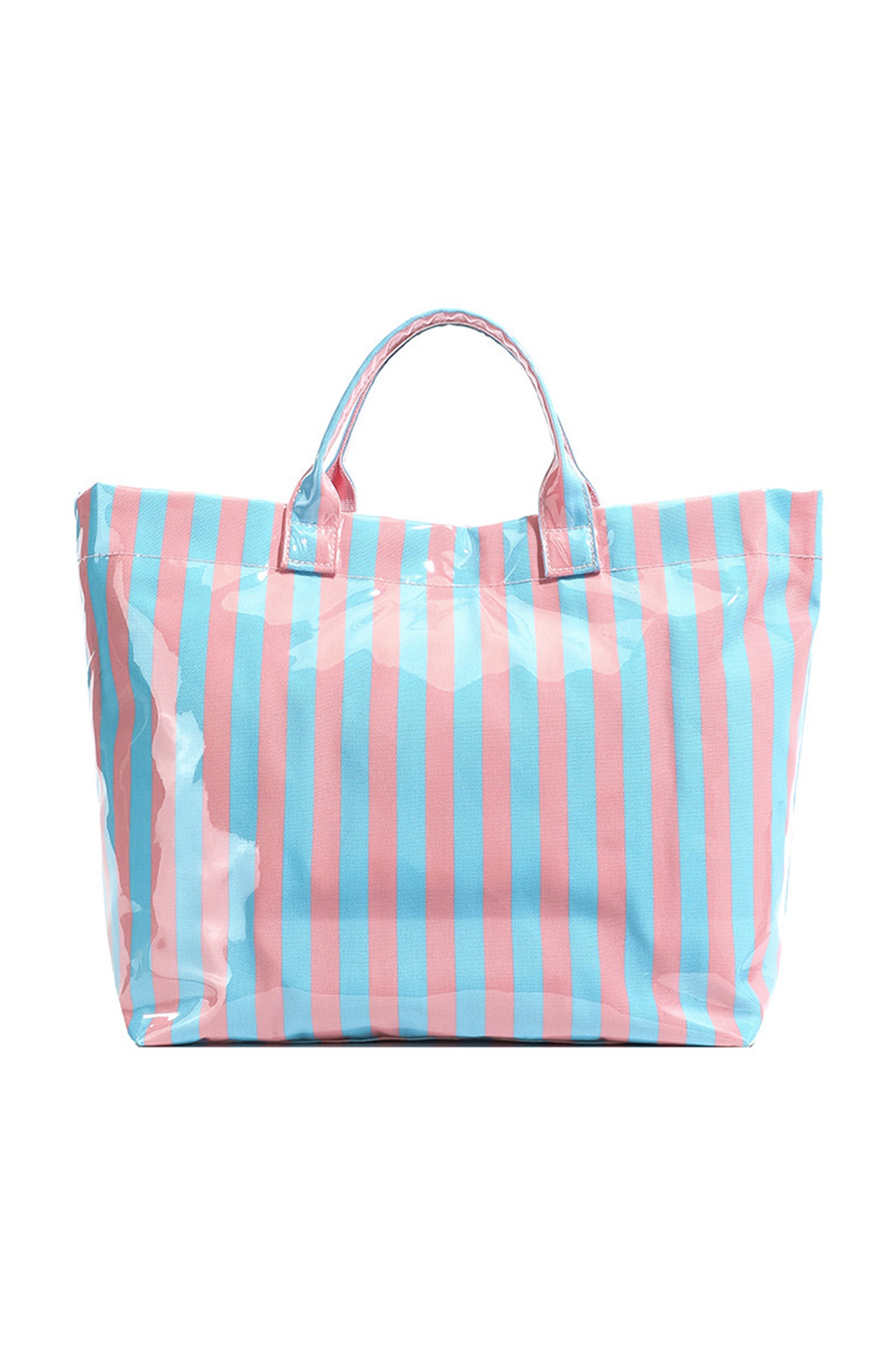 Light Blue Glossy Striped Vinyl Large Tote Bag (Batch Color Gap)