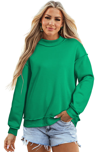 Coffee Oversize Drop Shoulder Reversible Mock Neck Sweatshirt