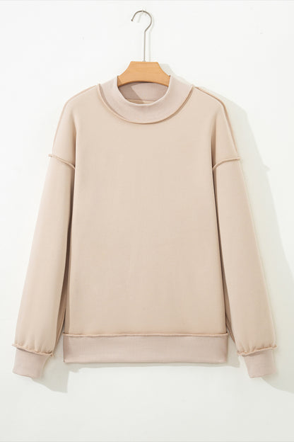 Coffee Oversize Drop Shoulder Reversible Mock Neck Sweatshirt