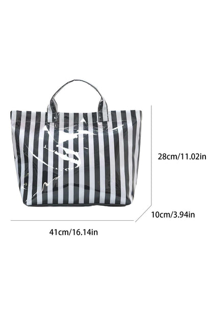 Light Blue Glossy Striped Vinyl Large Tote Bag (Batch Color Gap)