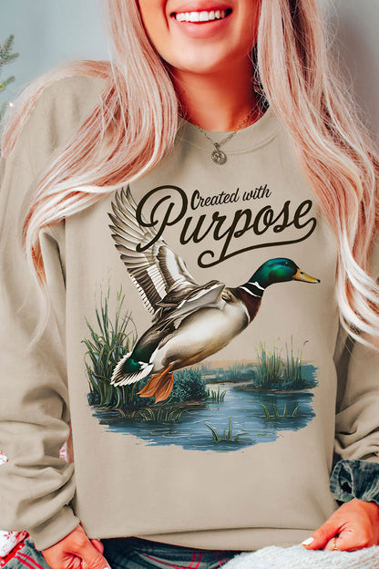 Khaki Created with Purpose Western Mallard Graphic Casual Pullover Sweatshirt