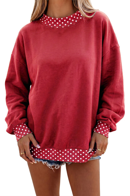 Orange Colorblock Polka Dot Contrast Trim Oversized Sweatshirt