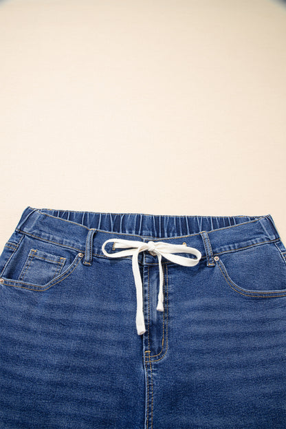 Iceland Blue Acid Wash Contrast Lace-up Plus Size Jeans