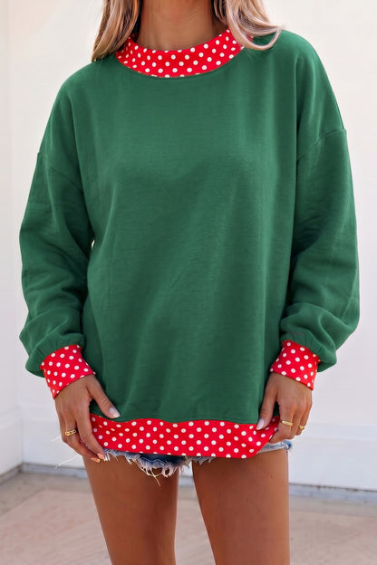 Orange Colorblock Polka Dot Contrast Trim Oversized Sweatshirt