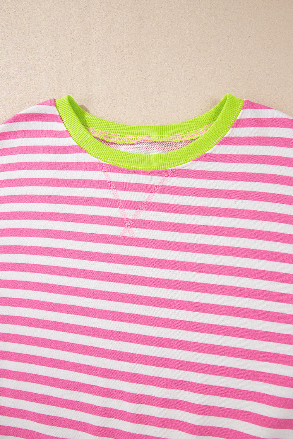 White Striped Contrast Trim Drop Shoulder Sweatshirt