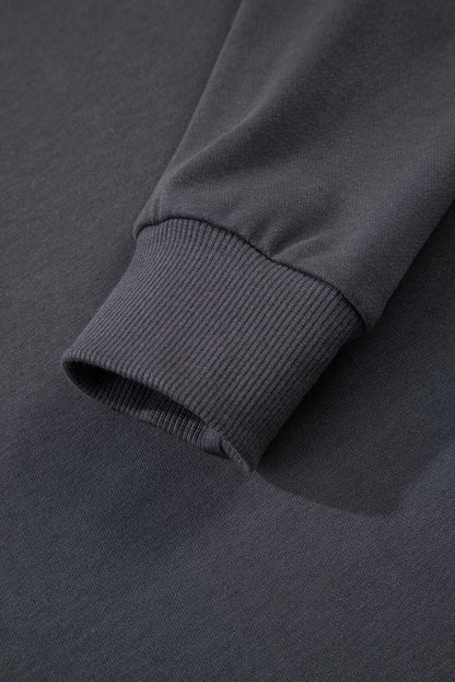 Navy Blue Preppy Striped Sleeve Loose Sweatshirt