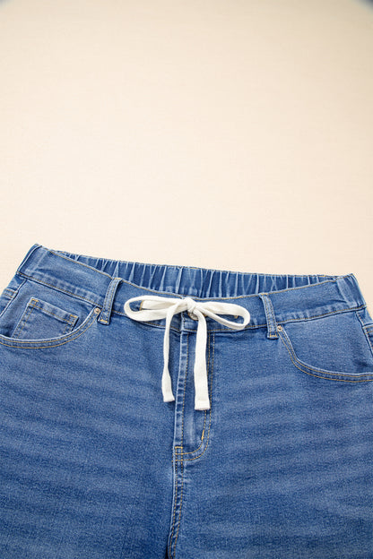 Iceland Blue Acid Wash Contrast Lace-up Plus Size Jeans