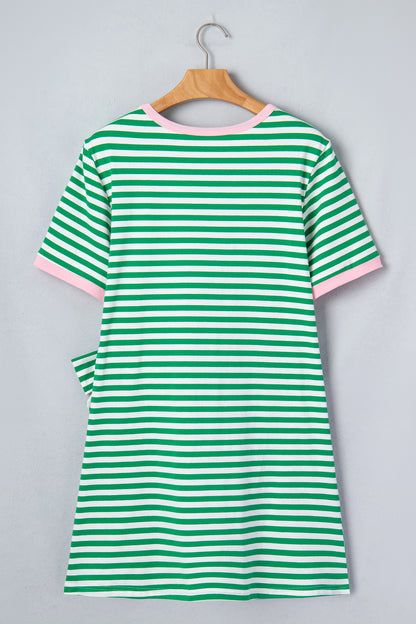 Red Nautical Tie Contrast Trim Round Neck T Shirt Mini Dress